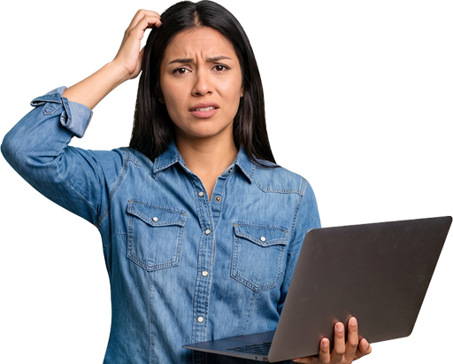 Mujer con laptop buscando ayuda Zooy